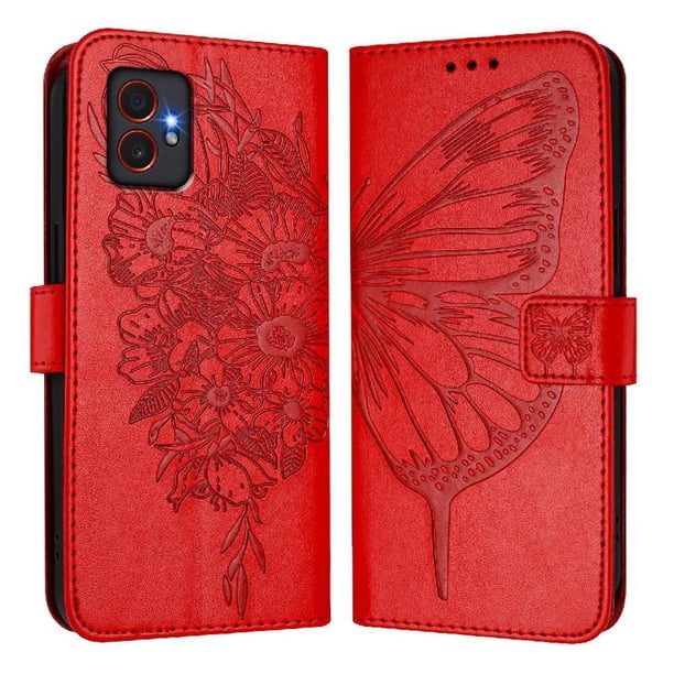 Funda cartera mariposa para Samsung Galaxy XCover7 Pro con soporte y ranuras para tarjetas Rojo