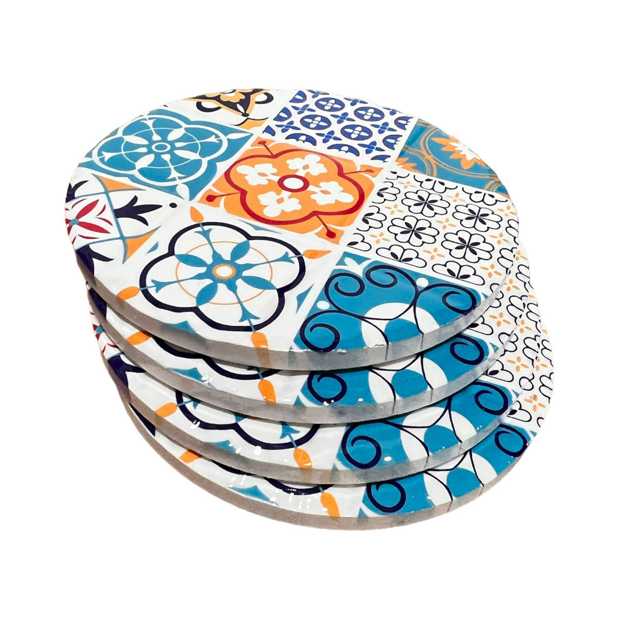 Oem - Set 4 Posavasos Colorido Ceramica Y Corcho 4 Piezas Redondo M4