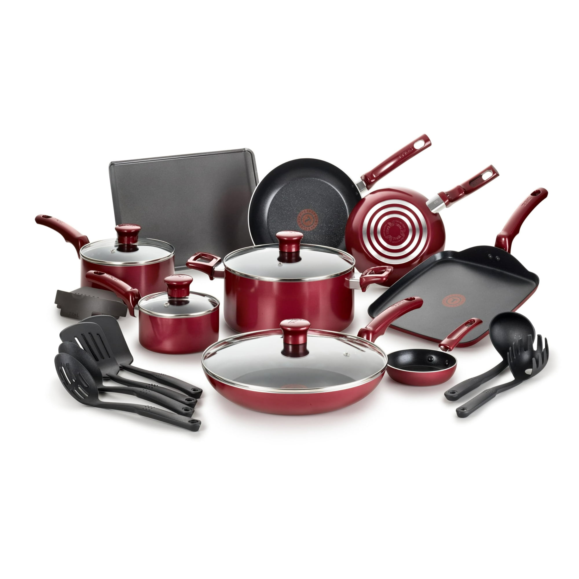 Juego De Utensilios De Cocina T-fal Essence, Antiadherente, 20 Piezas, Rojo