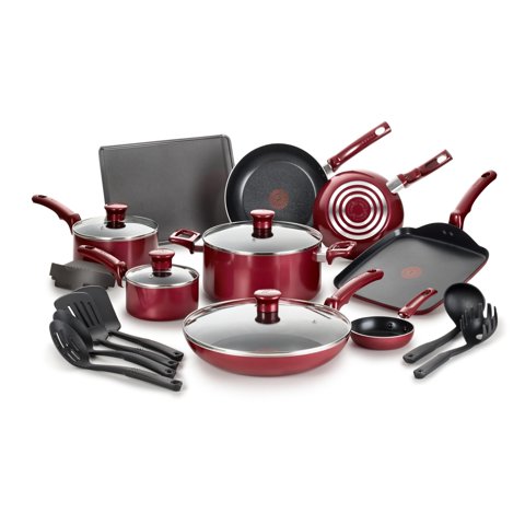 Juego De Utensilios De Cocina T-Fal Essence, Antiadherente, 20 Piezas, Rojo