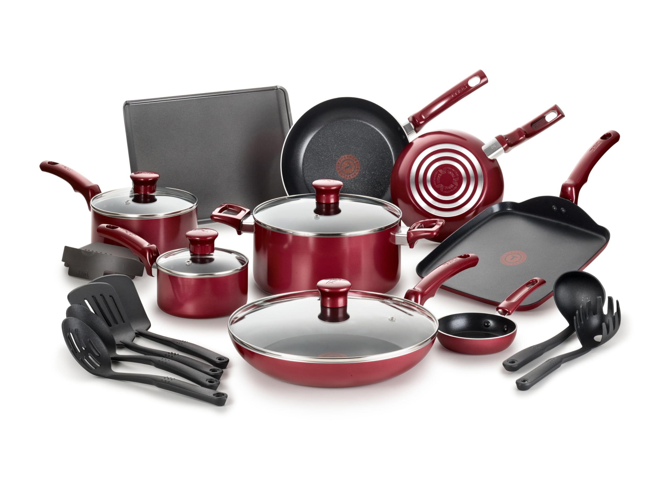 Juego De Utensilios De Cocina T-Fal Essence, Antiadherente, 20 Piezas, Rojo