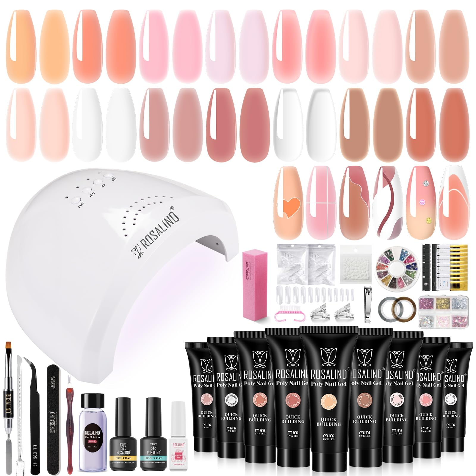 Kit De Gel De Uñas De Polietileno Rosalind Nude, 14 Colores Con Lámpara Y Solución
