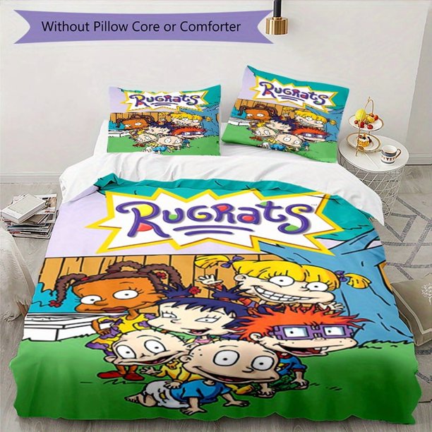 3pcs Rugrats in Paris Bedding Set - Includes 1 Cover & 2 Pillowcases, Breathable Polyester, Machine Washable, Zipper Closure, All-Season Comfort, Cartoon Theme, Digital Print, Perfect for All Seasons