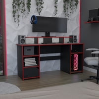 Tuhome - Escritorio Gamer 1 Puerta Keria Wengue Y Canto Rojo