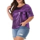 thumbnail image 4 of Agnes Orinda Ropa de Halloween para Mujeres de Talla Grande Tops Escolares Universitarios Blusas de Fiesta de Manga Corta Metálica Holográfica 1X Púrpura, 4 of 6