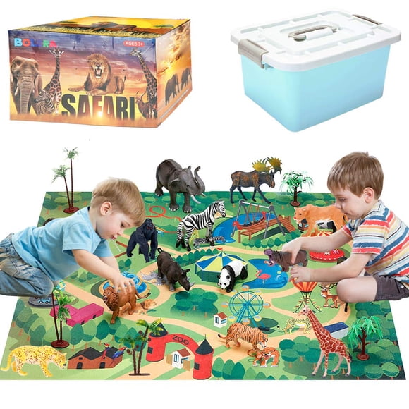 Figurines Toys BOLZRA Safari Animals con alfombrilla para juegos y actividades, 22 unidades