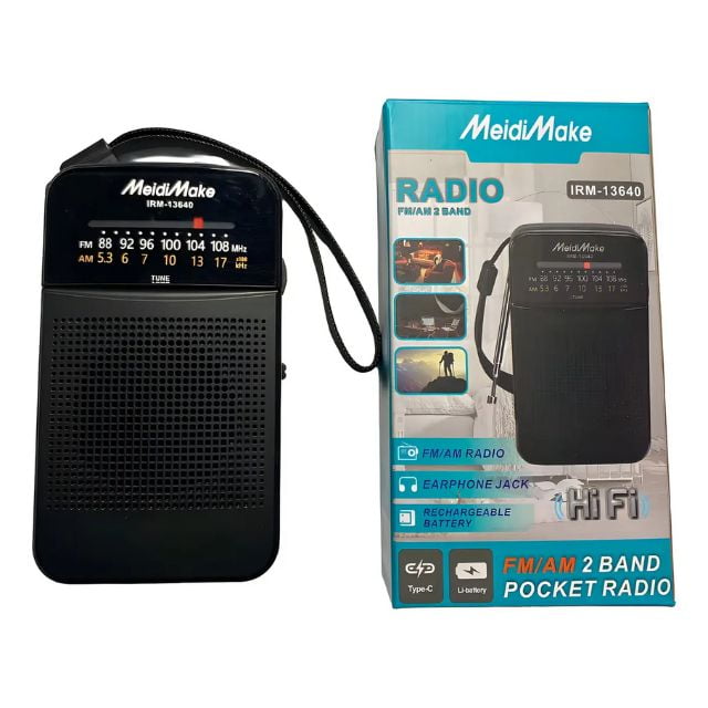 Meidimake - Mini Radio Fm Am Portátil Recargable Color Negro Negro