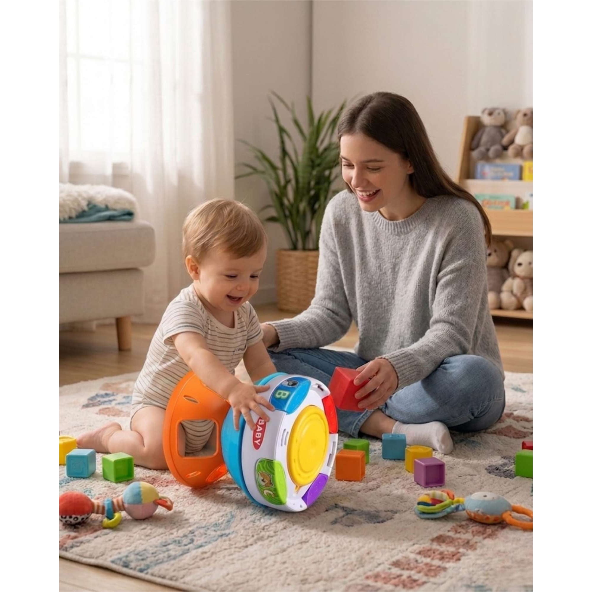 Decoideas - Juguete Sensorial Pelota Giratoria Con Música Y Luces Para Gateo