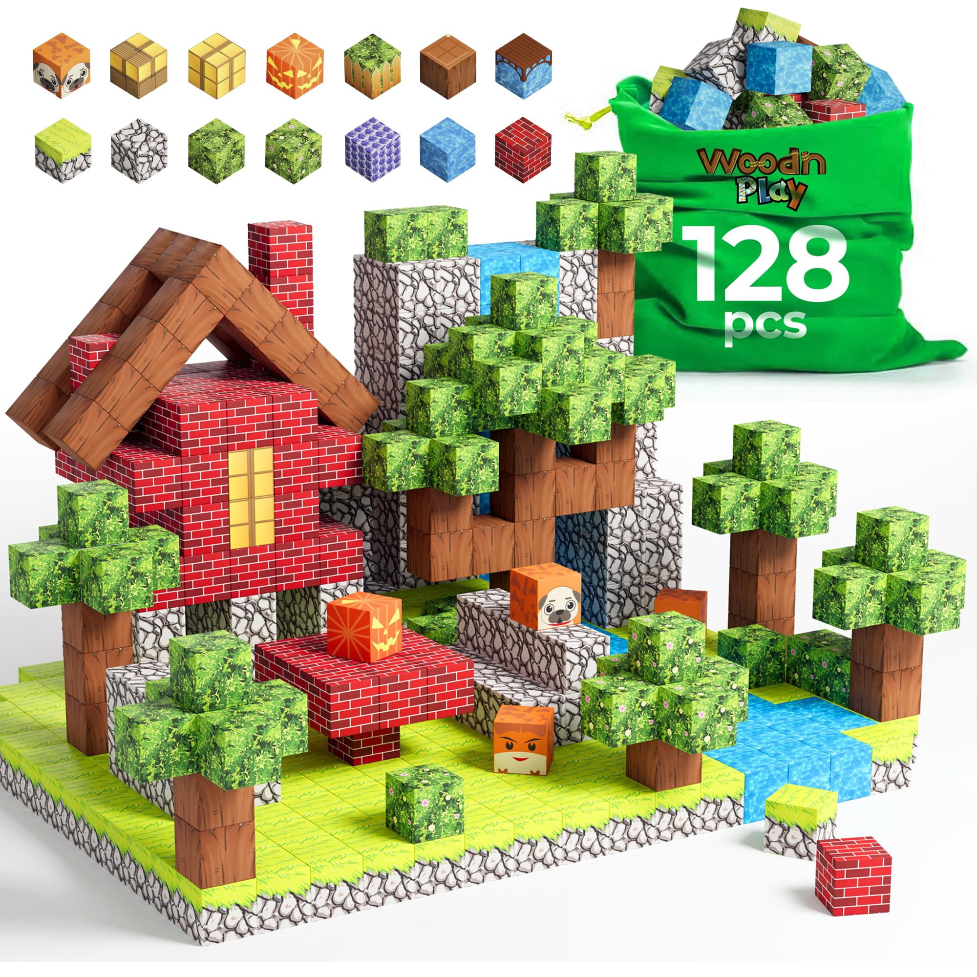 Bloques Magnéticos Woodnplay 128 Piezas Stem Building Para Niños De 3 A 12 Años