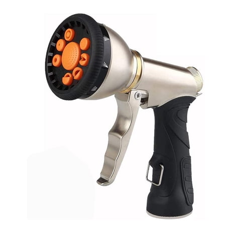 Xusx111 - Boquilla De Manguera De Jardín, Boquilla De Manguera De Agua De Alta Presión De Metal Pesado De Actualización Con 9 Patrones De Rociado Giratorios Para El Riego Al Aire Libre De Césped Y Jar