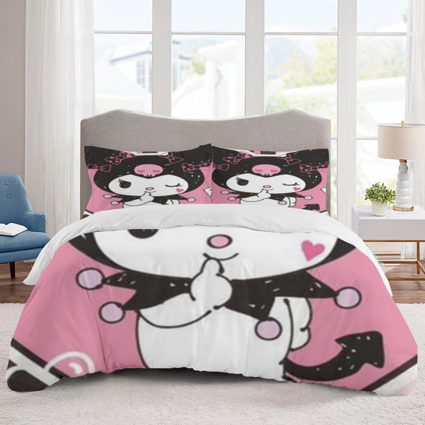 Kuromi Bedding Sets Cartoon Duvet Cover Lightweight 3 Piece Bet Sets for Kids Boys Girls