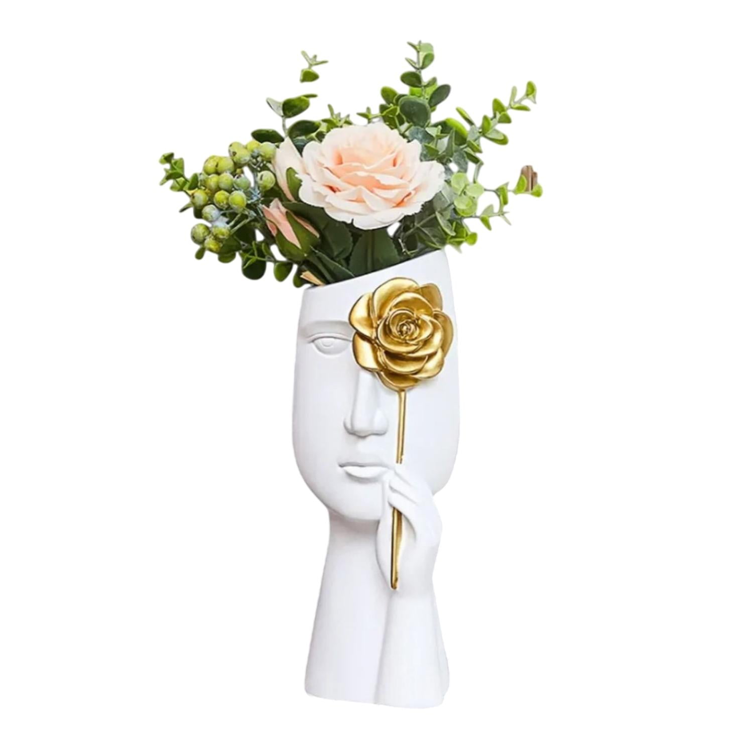 Fliperex - Florero Retrato Nordico Escultura Rostro De Resina Blanco Blanco