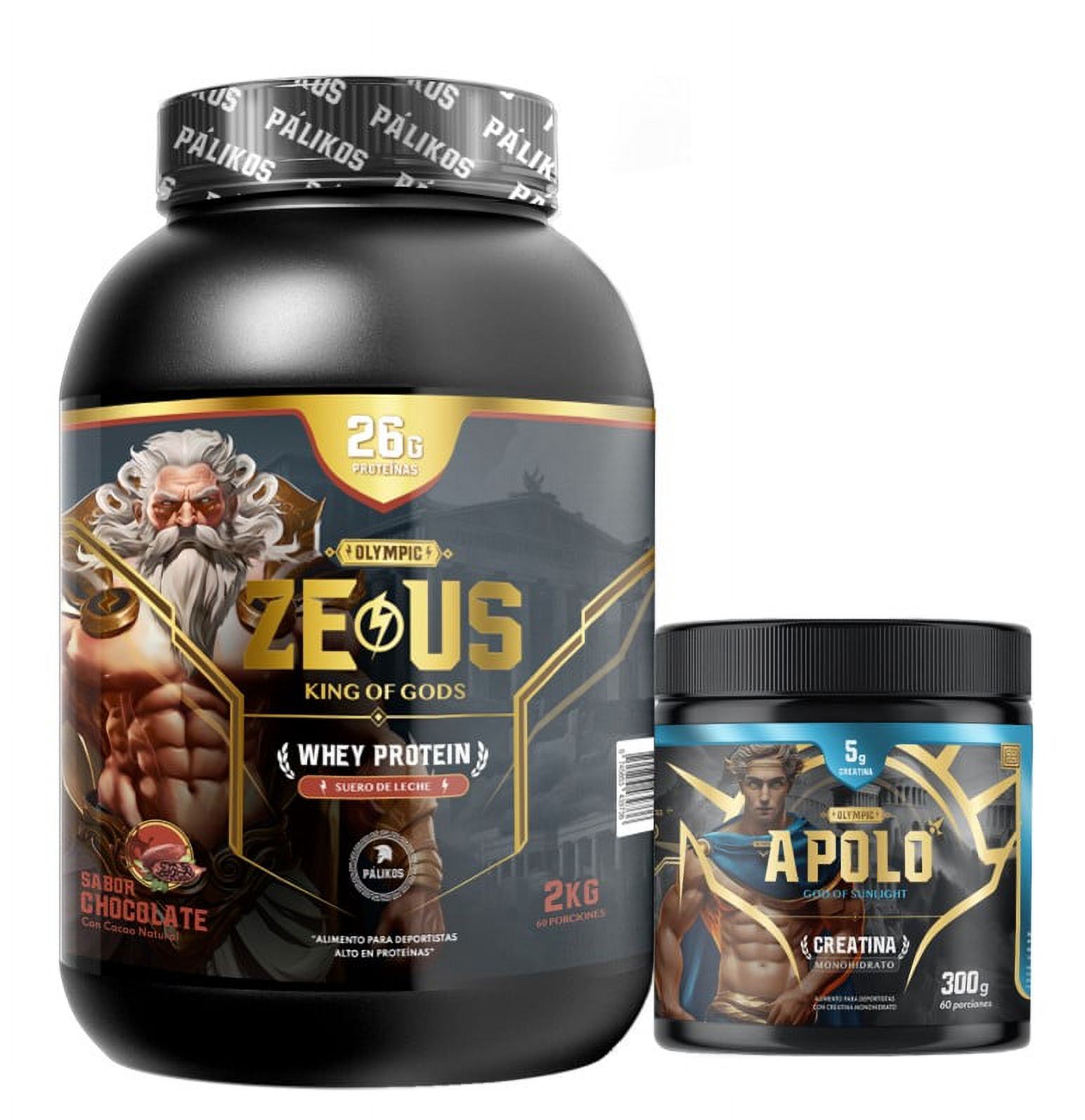 Palikos Fitness - Pack Guerrero 2Kg /Proteina Zeus 2Kg Chocolate + Creatina Apolo 300G
