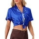 thumbnail image 4 of INSPIRE CHIC Conjunto de Pijama de Satén para Mujer con Ribete en Contraste Camisa de Botones con Solapa Suave y Pantalones Cortos con Volantes Ropa de Dormir XX-Large Azul Real, 4 of 6