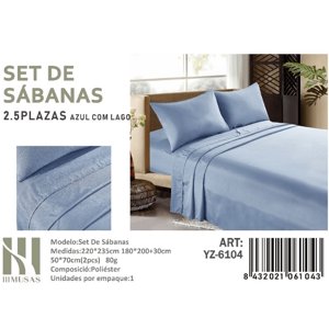 Mundo Shopping - Set De Sabanas King Color Azul Com Lago 150 Hilos + 2 Funda De Almohada