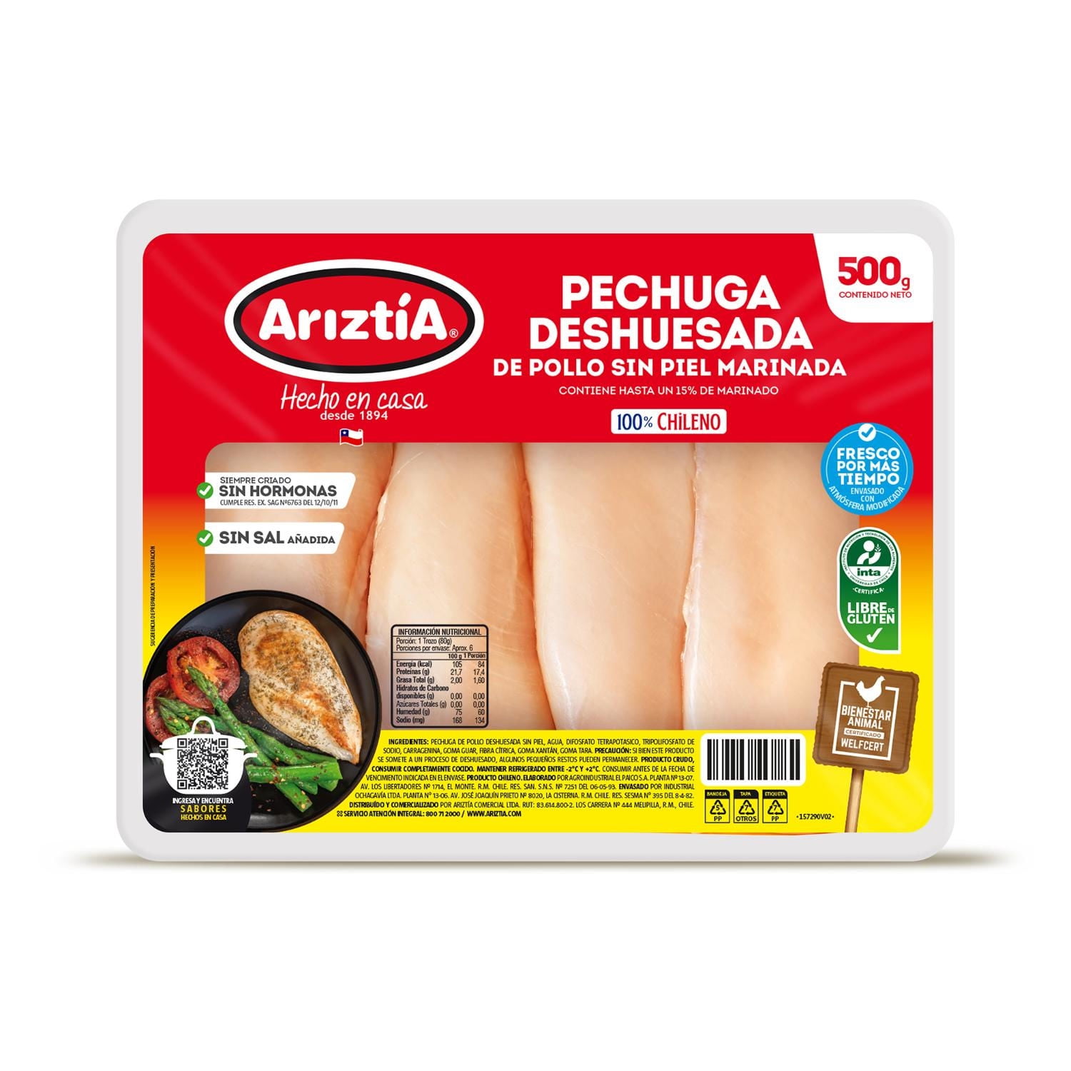 Pollo Pechuga Deshuesada Envasada 500 g Ariztia