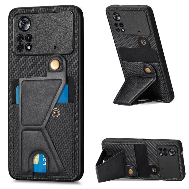Funda Resistente para Xiaomi Poco X4 Pro 5G con Tarjetero y Soporte, Diseño Magnético Negro
