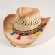 thumbnail image 1 of Boho Western Cowboy Straw Hat - Hand Woven Faux Jade Chain Decor Hat for Women, Men, and Unisex - Perfect for Summer Beach and Casual Wear, 1 of 5