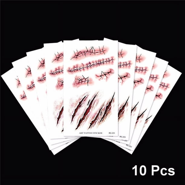 Halloween Zombie Scars Tattoos Waterproof 3D Bite Mark Tattoo Sticker With Fake Scab Blood Special Costume Small Neck Fake Tattoo