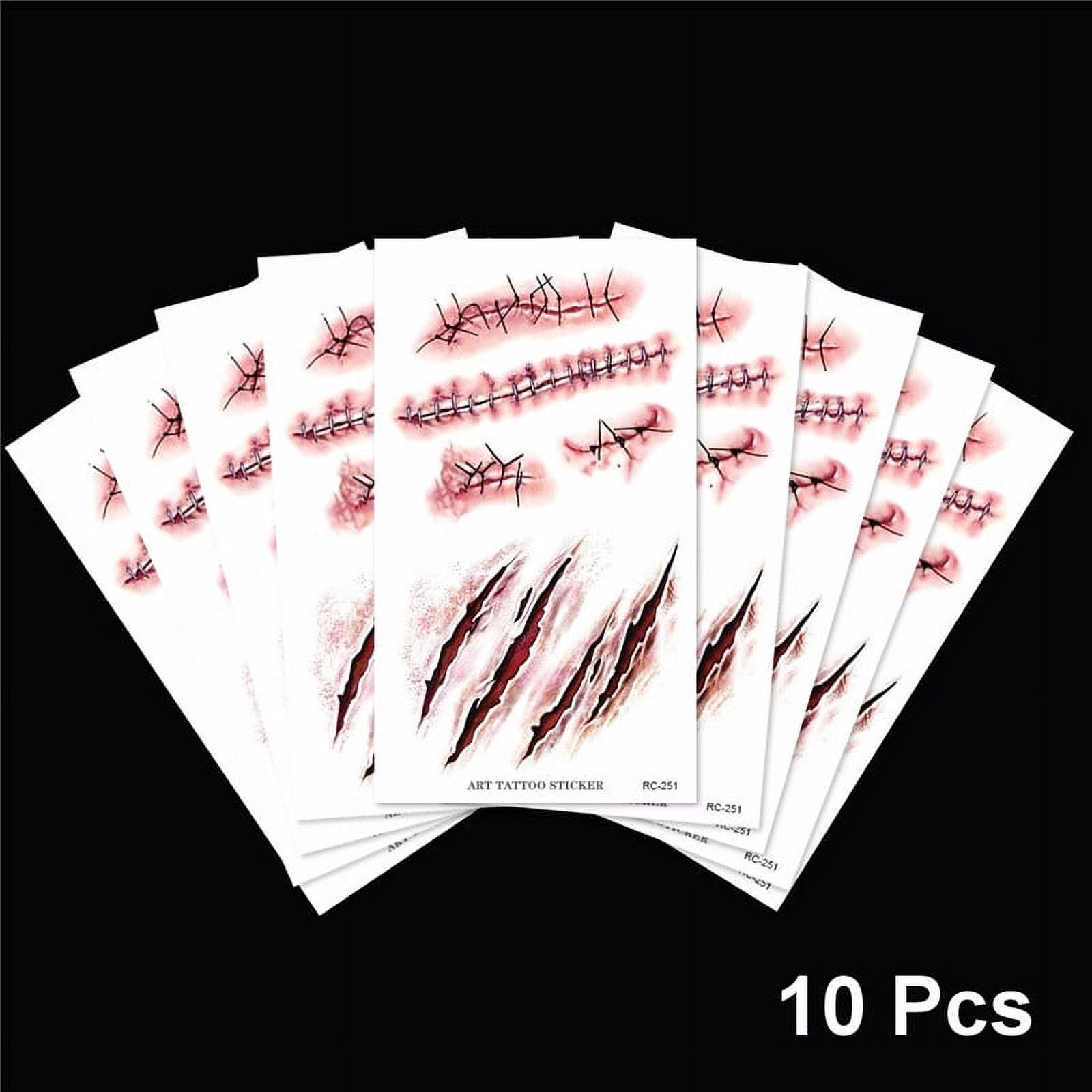 Fake Scab Halloween Zombie Scars Tattoos Waterproof 3D Bite Mark Tattoo Sticker ...