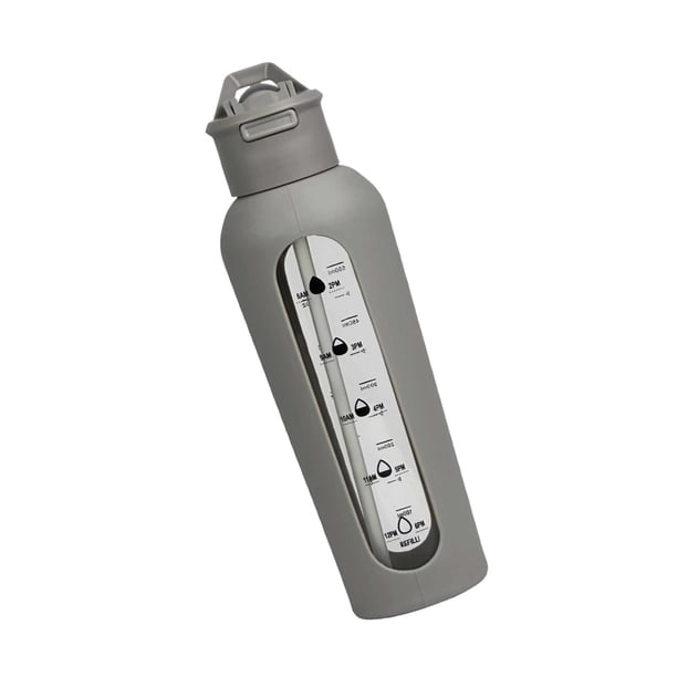 Botella De Agua De Vidrio Con Marcador De Tiempo, Botella De Bebida Para Ciclismo Al Aire Libre, Entrenamiento, Gris