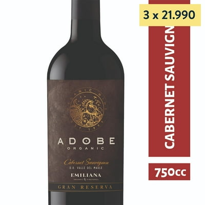 Vino Tinto Gran Reserva Cabernet 13.5° Botella 750 Ml Adobe