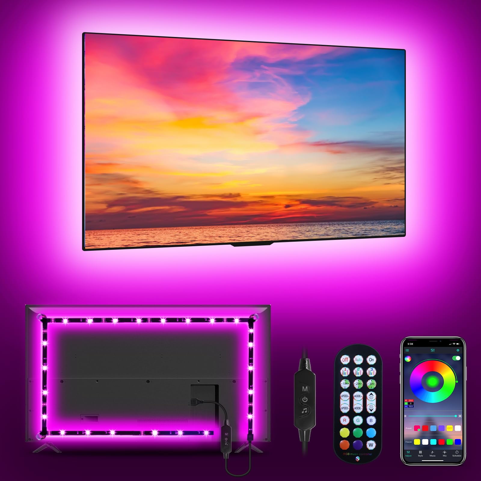 Luces Led Maticod Para Retroiluminación De Tv, Tira Rgb De 3 M, 32-43 Pulgadas