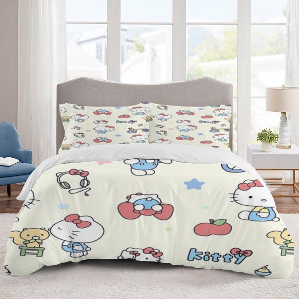 Hello kitty Bedding Sets Cartoon Duvet Cover Lightweight 3 Piece Bet Sets for Kids Boys Girls