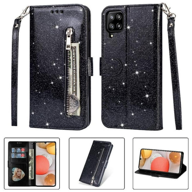 Funda para FOXDOCK Elegante funda Samsung Galaxy A12 5G Glitter con cremallera-Ideal para el uso diario