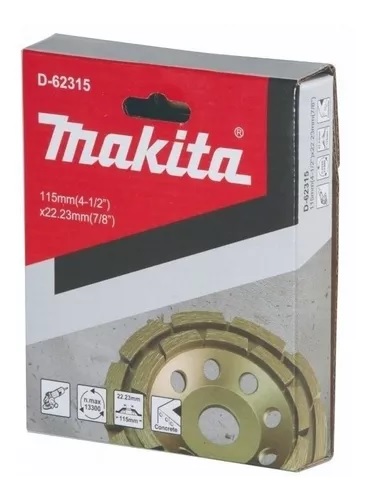 Copa Diamantada Makita De Doble Segmentado De 115Mm (4-1/2""). Ideal Para Concreto. Para Esmeril. D-62315