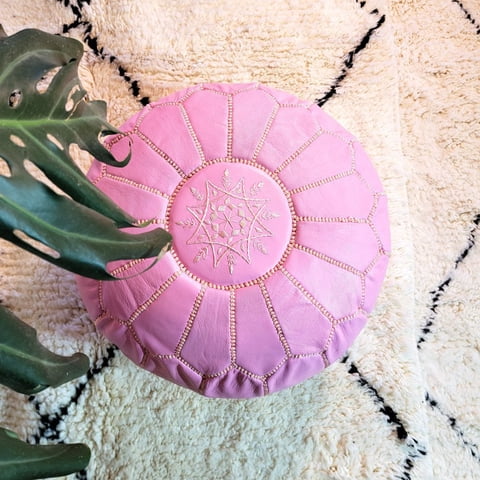 Made In Marruecos - Puff De Cuero Rosado