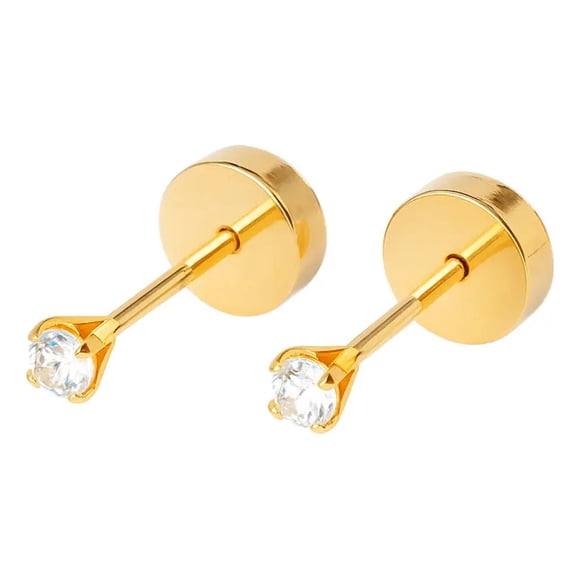 Aros Abridores Chispas 2mm No1 Oro 18k Circón Bebé Niña