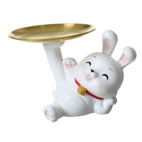 Magideal - Estatua De Conejo Moderna Con Bandeja, Almacenamiento De Artículos Diversos, Escultura De Adorno De Resina, Figurita De Para Cafetería, , Mintiendo
