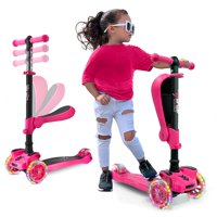 Scooter Hurtle De 3 Ruedas Para Niños, 2 En 1, Asiento Y Soporte Con Asiento, Color Rosa