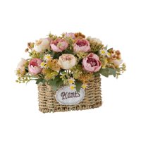 Magideal - Flores Artificiales Con Cesta, Centro De Mesa, Decoración Del Hogar, Regalo, Suministros Para Fiestas, Adorno, Decoración De Escritorio Para Bodas Y O Rosa