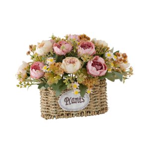 Magideal - Flores Artificiales Con Cesta, Centro De Mesa, Decoración Del Hogar, Regalo, Suministros Para Fiestas, Adorno, Decoración De Escritorio Para Bodas Y O Rosa
