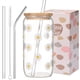 thumbnail image 1 of Vaso de vidrio ANABIUP con tapa y pajita, flor margarita, 470 ml, 1 of 7