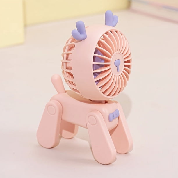 1PC Deer/Dog Portable Handheld Battery Powered Fan, 500mAh USB Rechargeable Battery Operated Fan Desk Fan Mini Small Fan