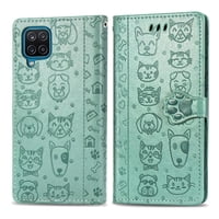 Funda Cartera Foxdock Para Samsung Galaxy A12 , Flip Pu Con Relieve De Gatos Y Perros, Tarjetero Y Soporte