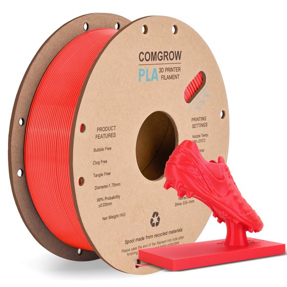 Filamento para impresora 3D Comgrow PLA de 1,75 mm, bobina de 1 kg, rojo