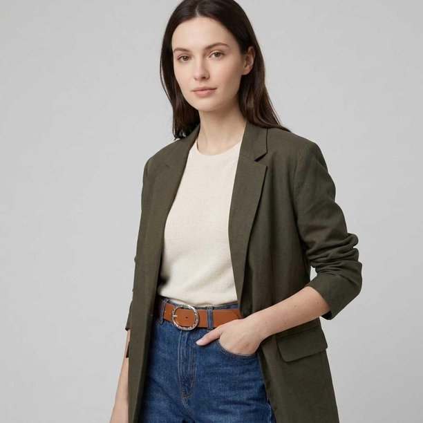 Cinturón Mujer Hebilla Ovalada Martillada Para Jeans marron Talla Única