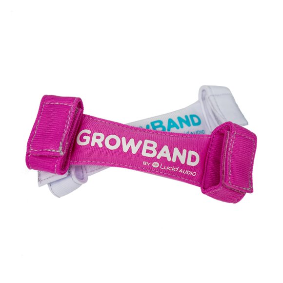 Diadema Lucid Audio Hearmuffs GrowBand para niños de 0 a 4 años, color rosa y blanco