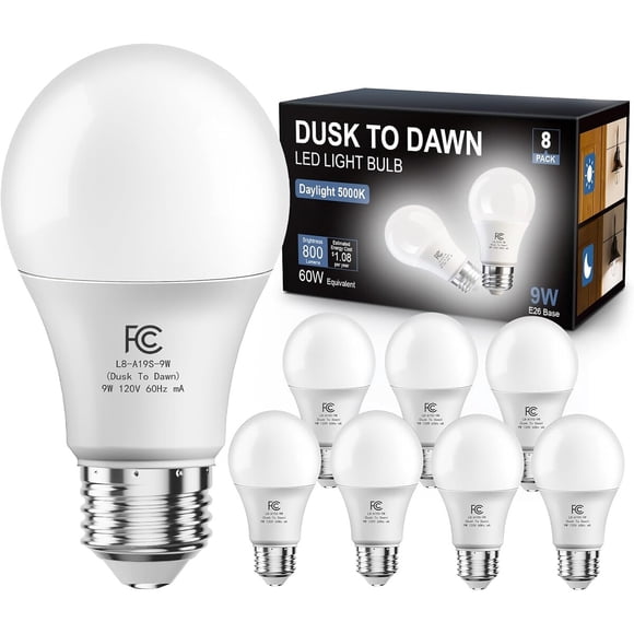 Foco LED Dalattin A19 9W 800 lm 5000K E26 crepuscular 8 unidades