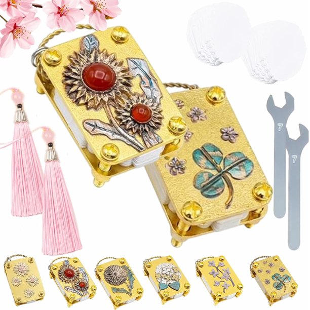 Mini prensa flores llavero kit completo oro metal miniatura conservación senderismo manualidades