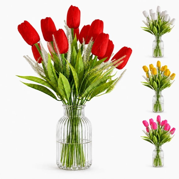 Ramos De 12 Tulipanes Artificiales Flor Decoración Tulipan rojo Talla Única