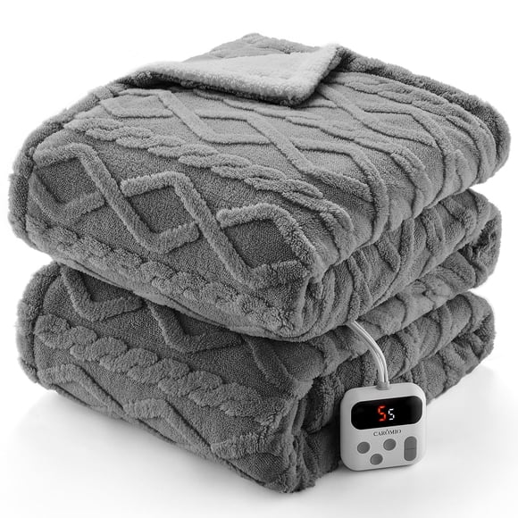 Manta eléctrica CAROMIO, tamaño completo, gruesa, color gris sherpa
