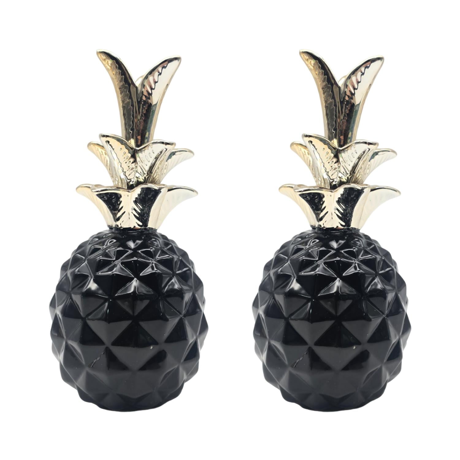 Fliperex - Set 2 Figuras Piñas Decorativas De Ceramica Adorno Decohogar Negro