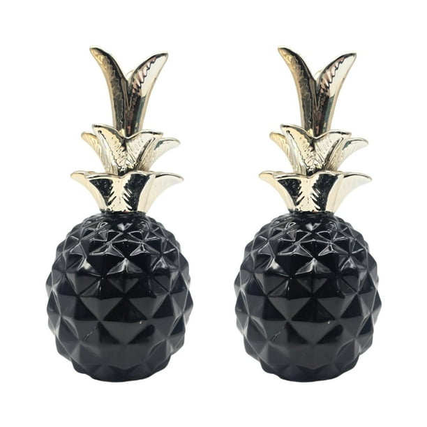 Set 2 Figuras Piñas Decorativas De Ceramica Adorno Decohogar negro