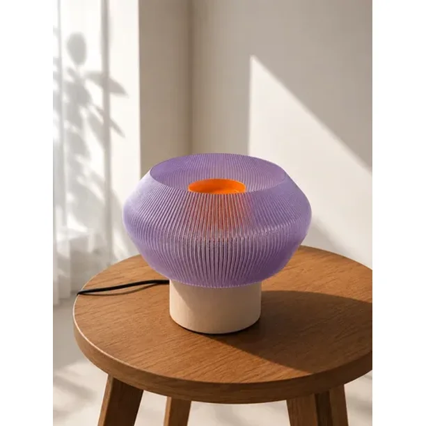Lámpara de Mesa Velador SLVJE Mist E27 Impresa en 3D 22 x 24 cm Beige / Violeta + Ampolleta