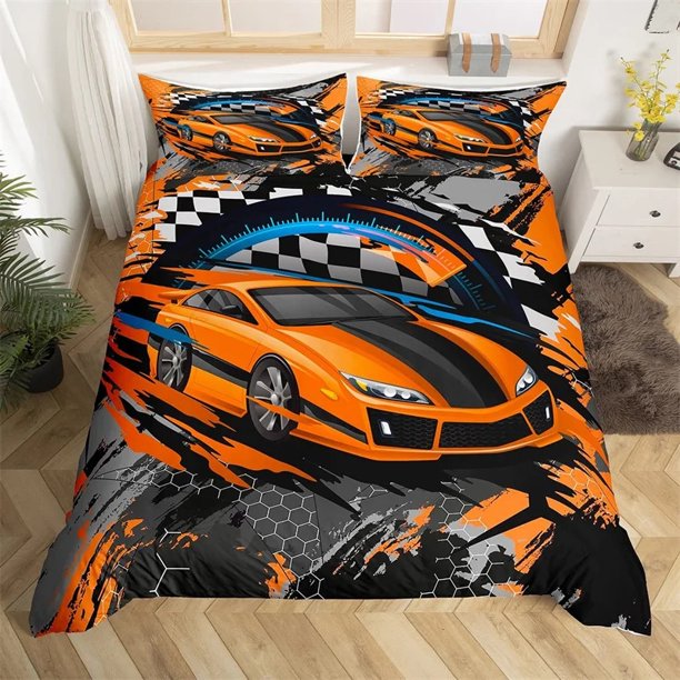 Racing Car Duvet Cover Boys Extreme Sports Game Quilt Cover Twin For Boys Microfiber Cool Speed Automobile Honeycomb Bedding Set Bed Sheets
